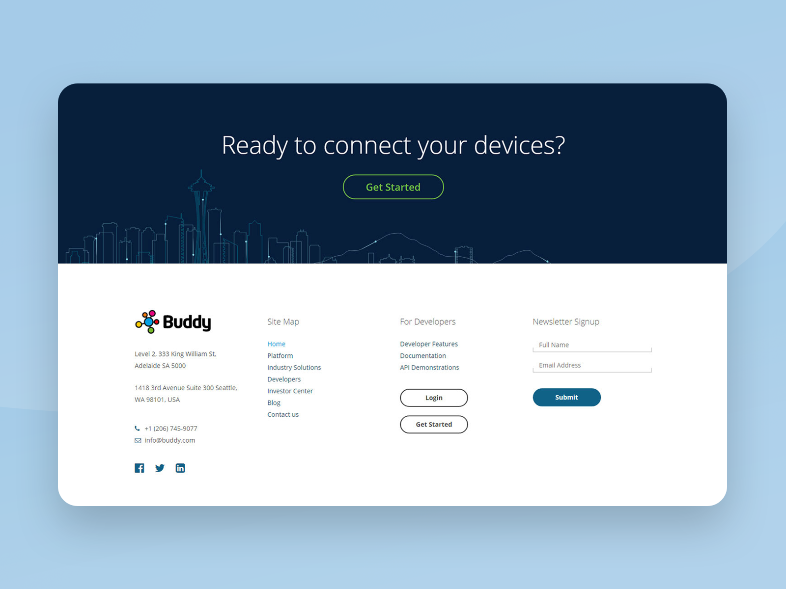 Buddy — footer, desktop