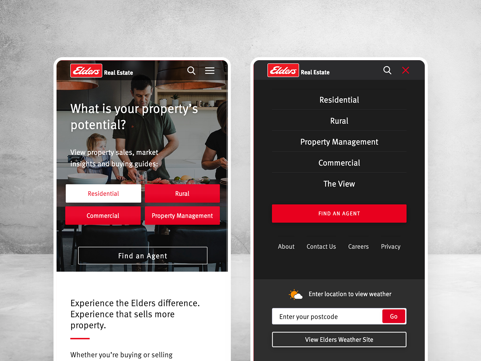 Elders Real Estate — menu, mobile