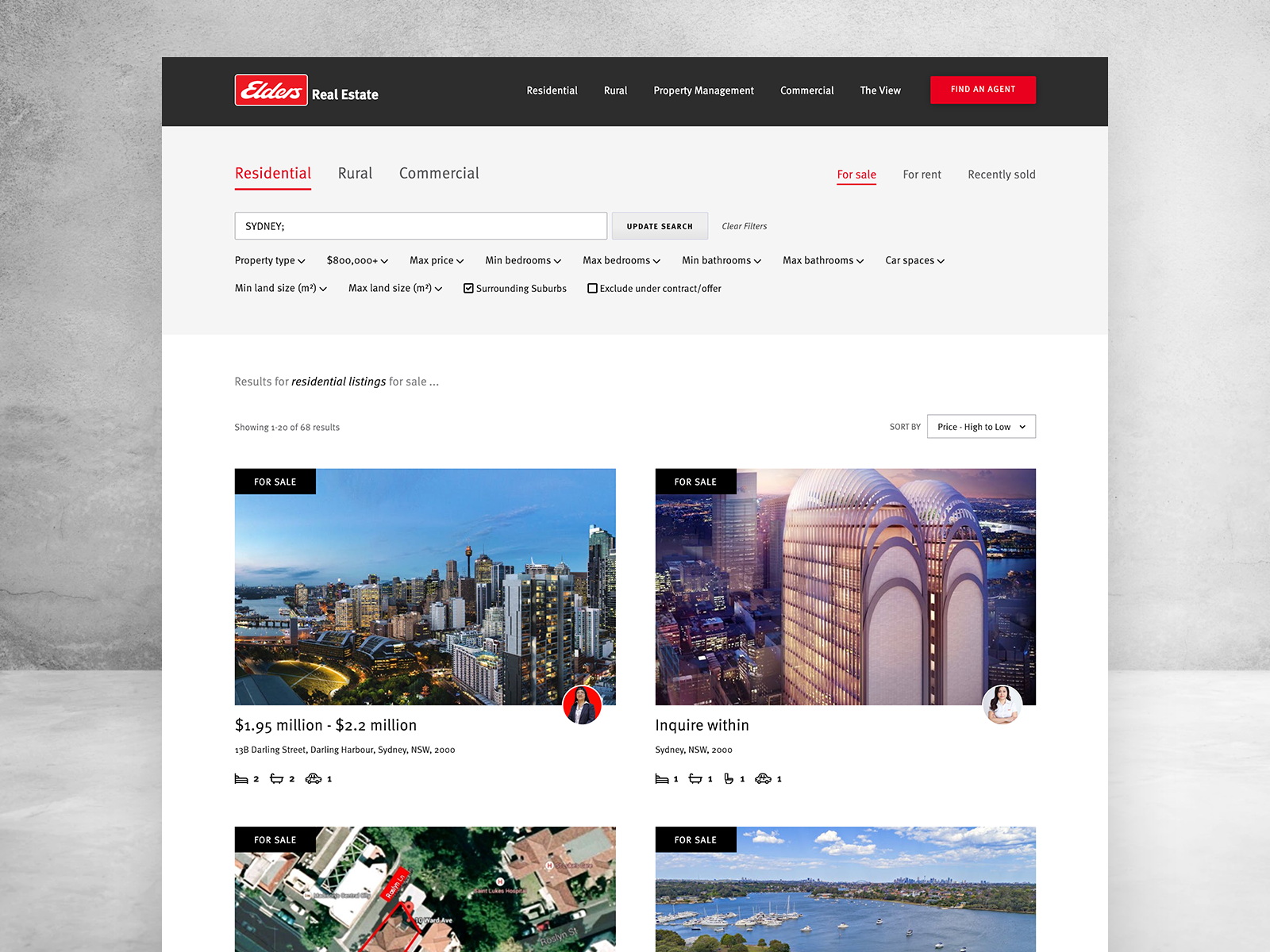 Elders Real Estate — search results, desktop