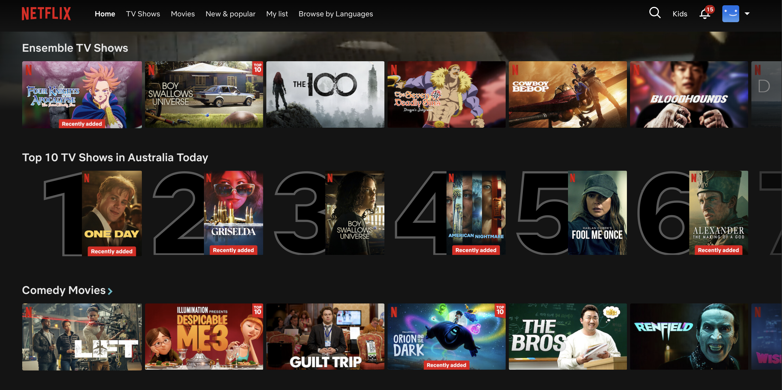 Netflix homepage — chunking in action