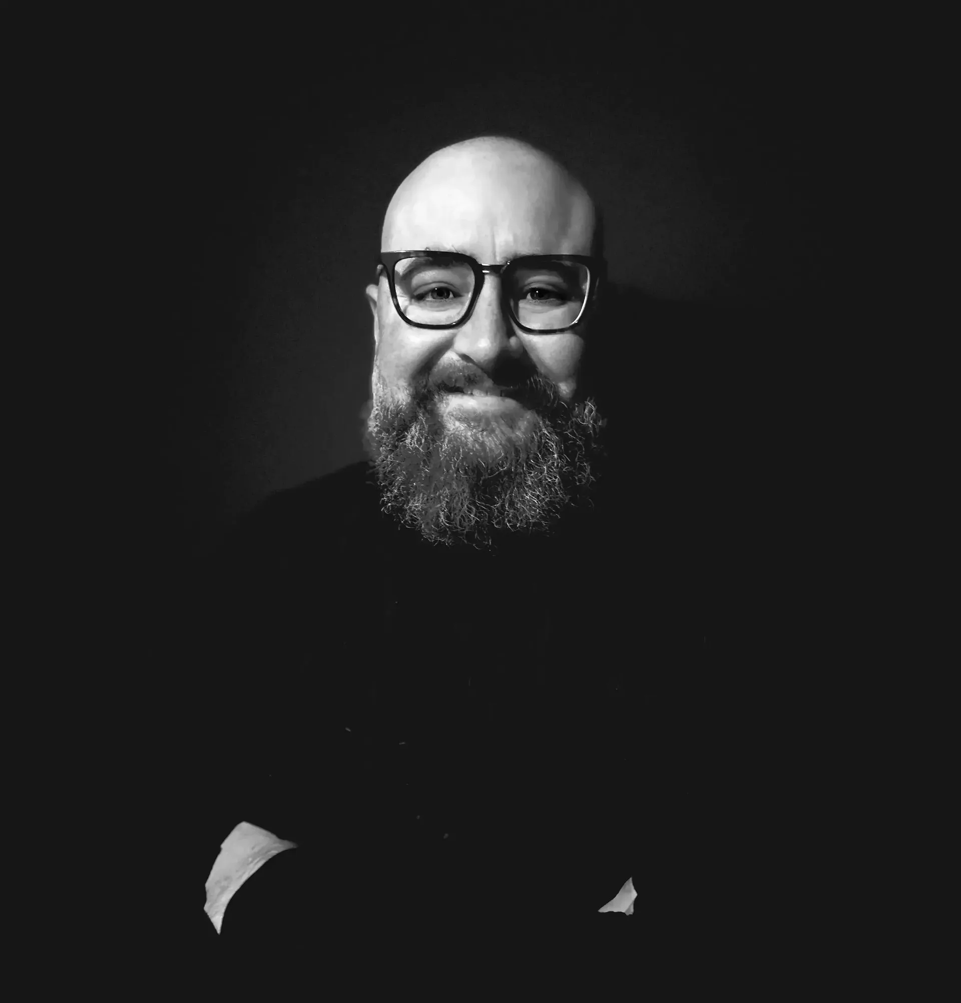 Jamie Esterman portrait, black and white