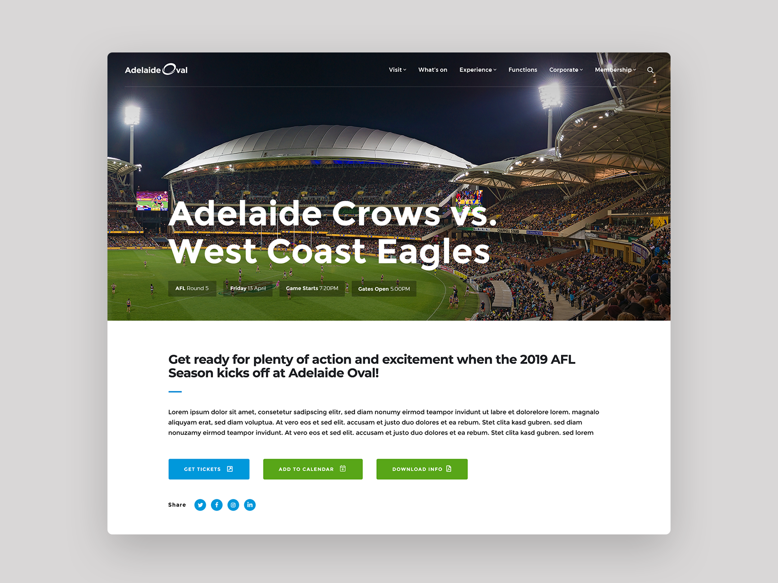 Adelaide Oval — event detail, desktop