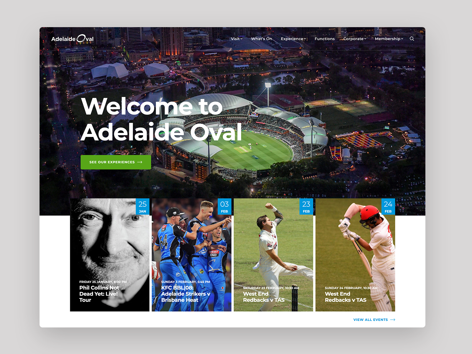 Adelaide Oval — homepage, desktop