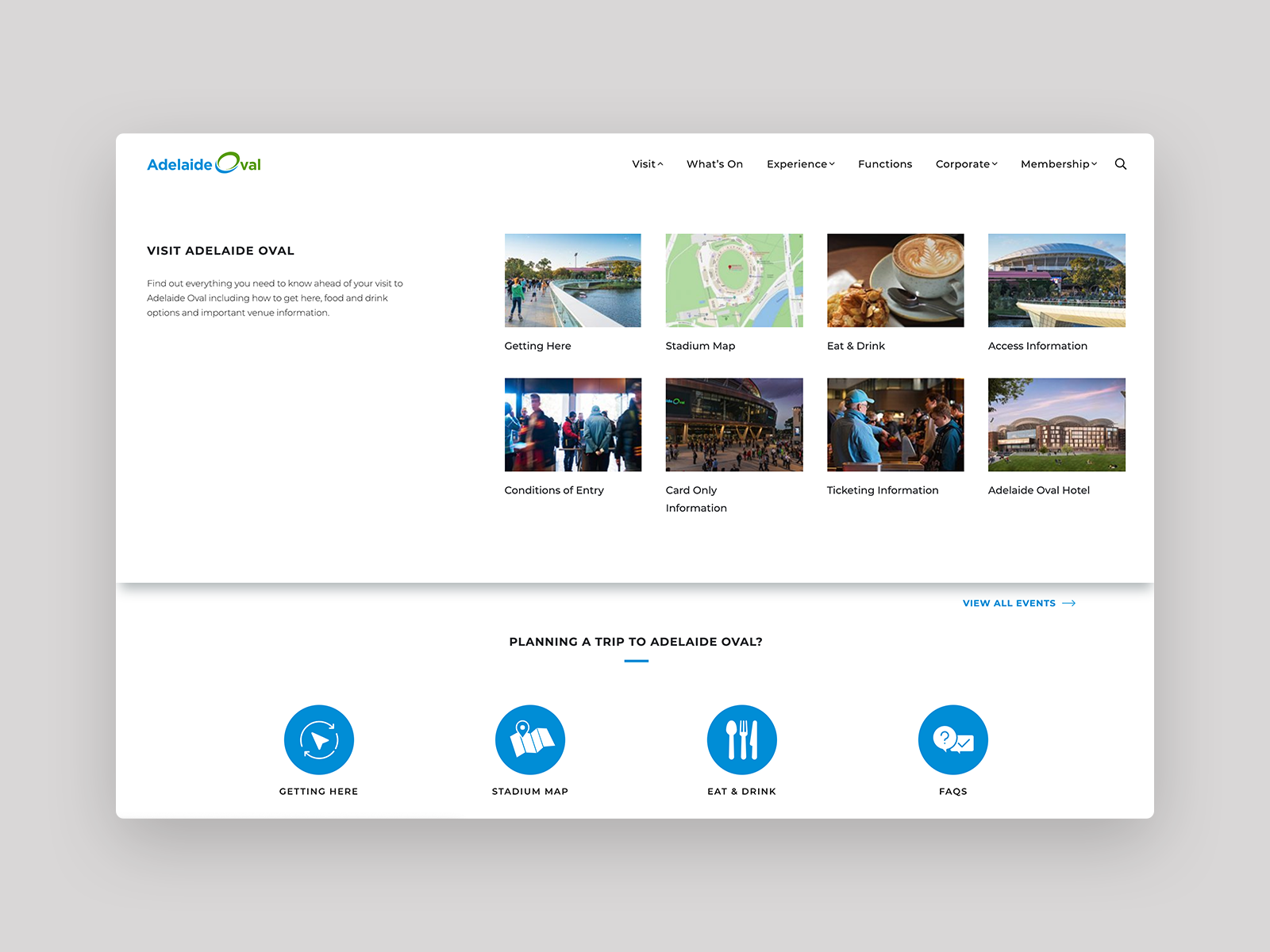 Adelaide Oval — menu, desktop