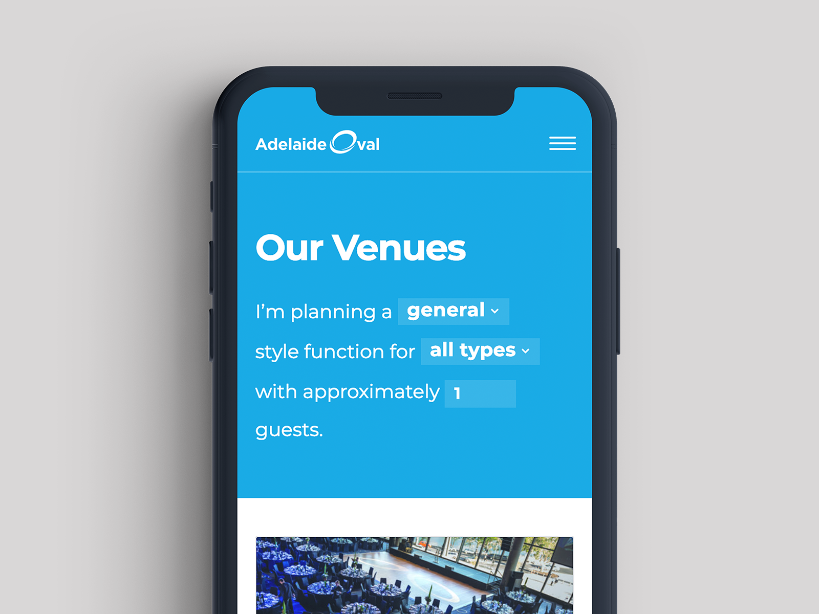 Adelaide Oval — natural language search form, mobile