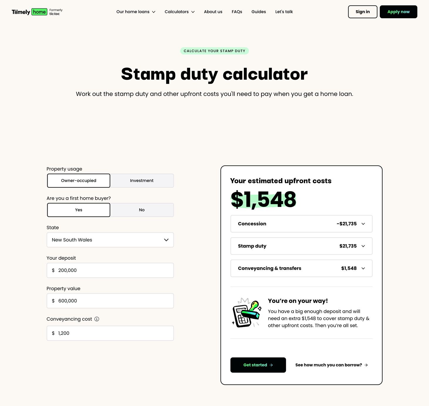 Tiimely Home — stamp duty calculator