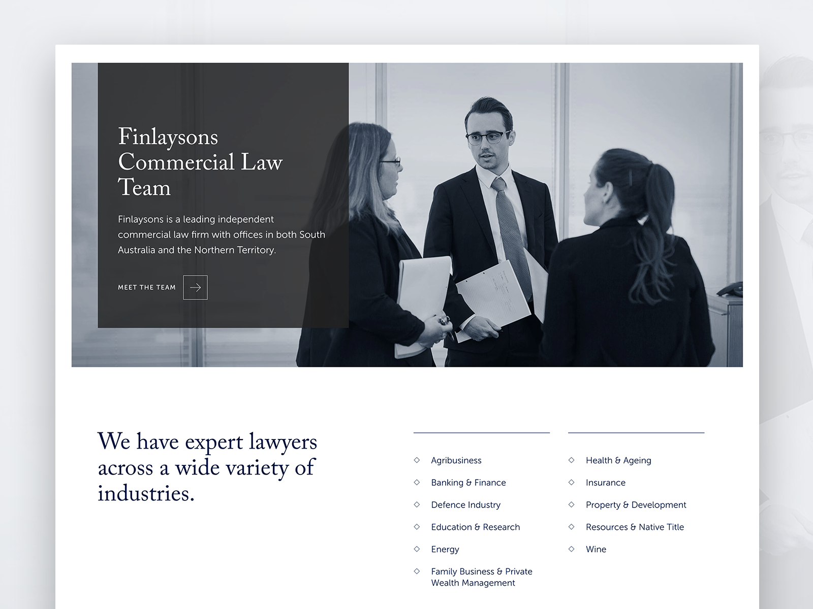 Finlaysons — homepage content, desktop