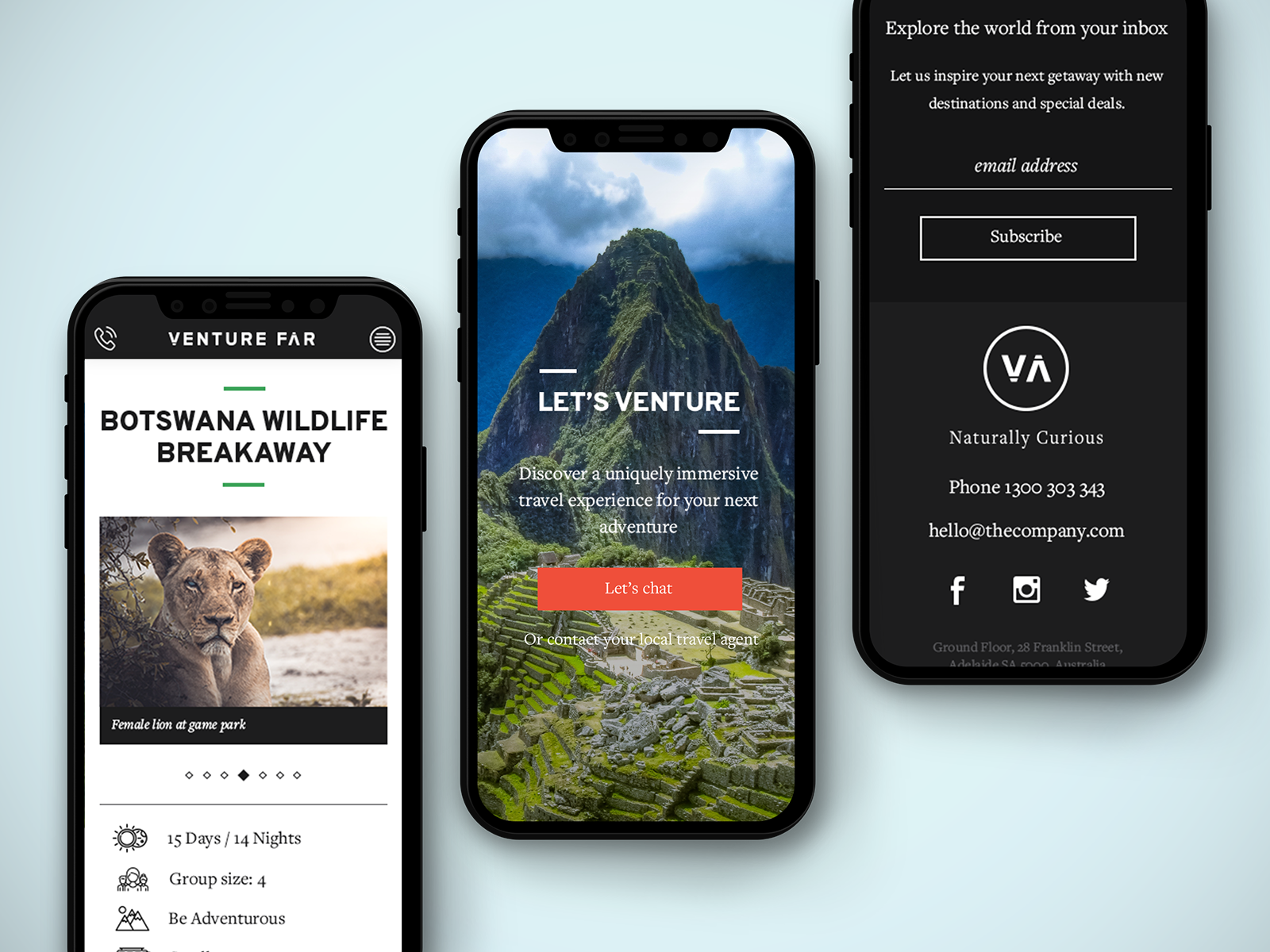 Venture Far — Botswana destination, mobile