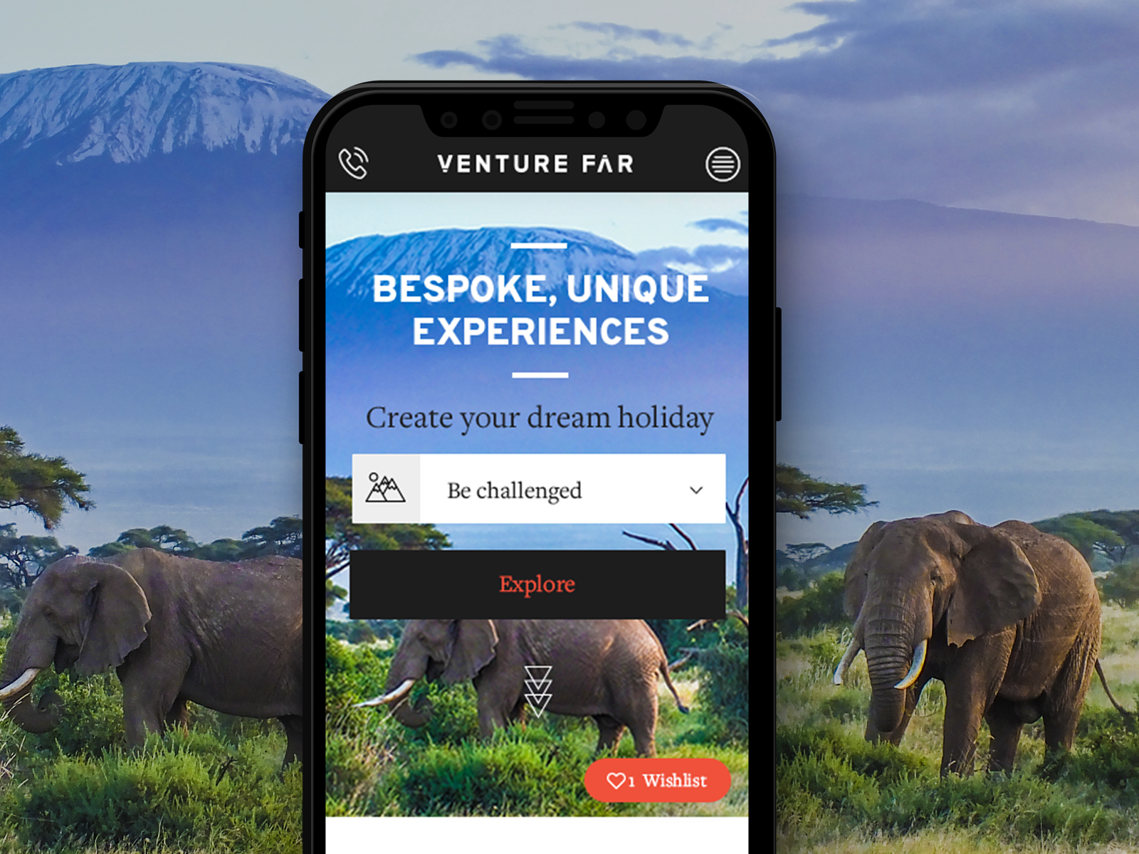 Venture Far — homepage, mobile